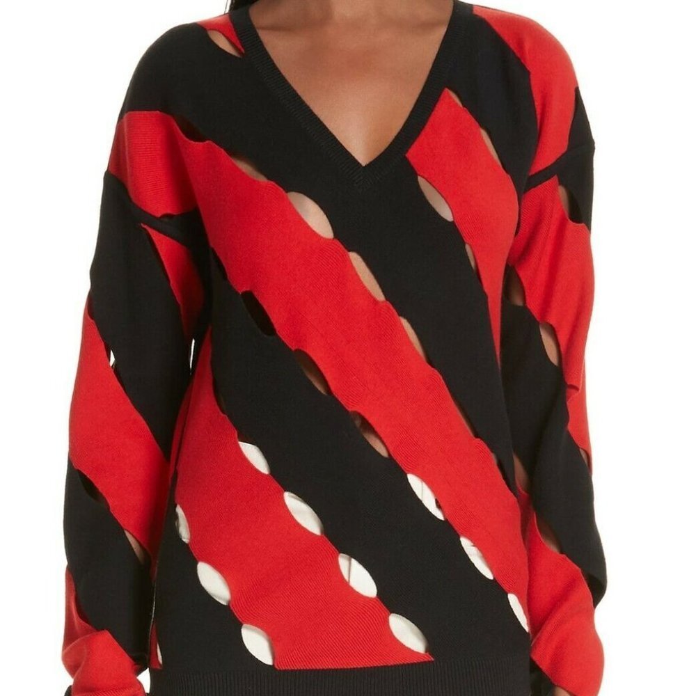 Victor Glemaud Diagonal Stripe Sweater in Black And Red Combo